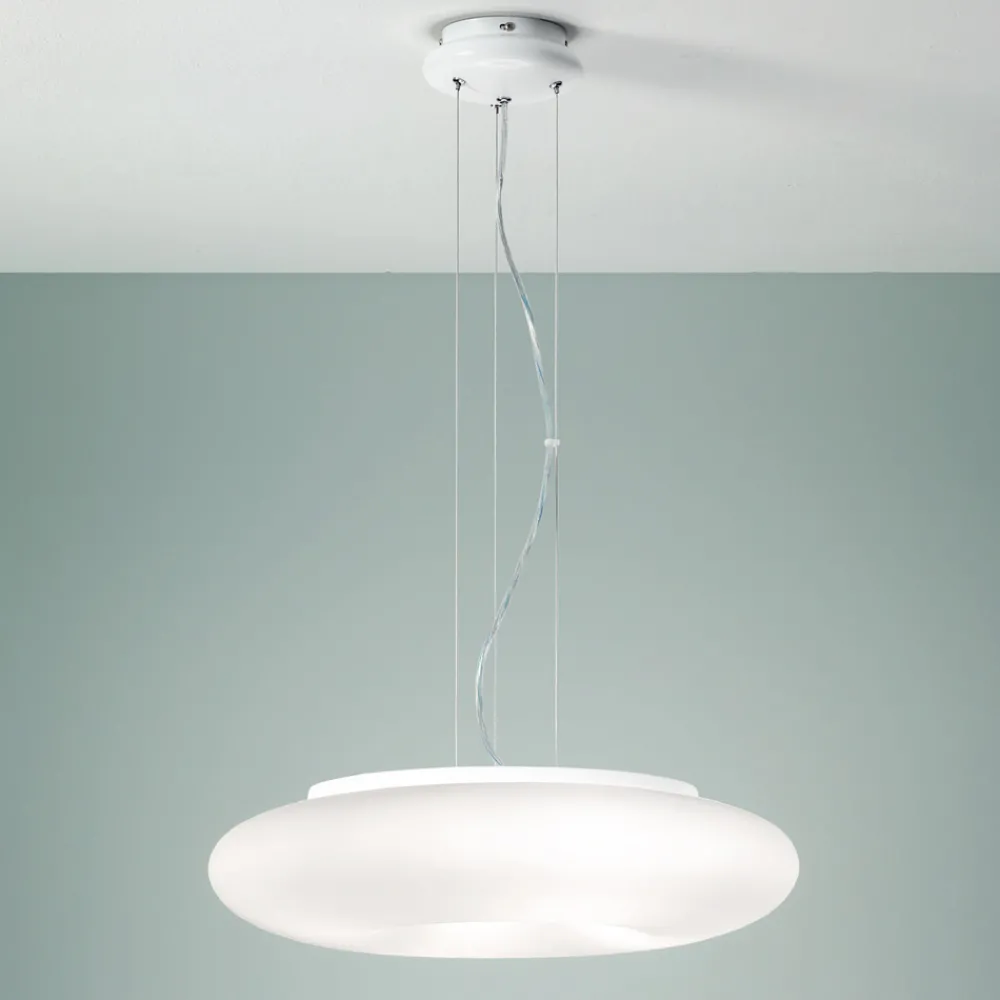 Viadurini Lighting Moderne Pendelleuchten-Pendelleuchte aus geblasenem weißem Glas und verchromtem Metall - Ariana