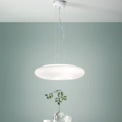 Viadurini Lighting Moderne Pendelleuchten-Pendelleuchte aus geblasenem weißem Glas und verchromtem Metall - Ariana