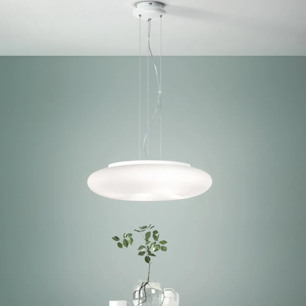 Viadurini Lighting Moderne Pendelleuchten-Pendelleuchte aus geblasenem weißem Glas und verchromtem Metall - Ariana