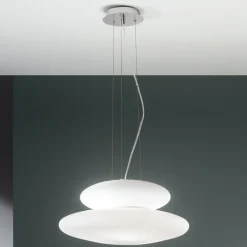 Viadurini Lighting Moderne Pendelleuchten-Pendelleuchte aus geblasenem weißem Glas und verchromtem Metall - Illumina