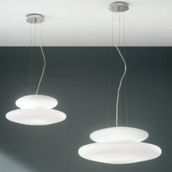 Viadurini Lighting Moderne Pendelleuchten-Pendelleuchte aus geblasenem weißem Glas und verchromtem Metall - Illumina