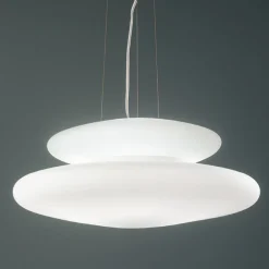 Viadurini Lighting Moderne Pendelleuchten-Pendelleuchte aus geblasenem weißem Glas und verchromtem Metall - Illumina