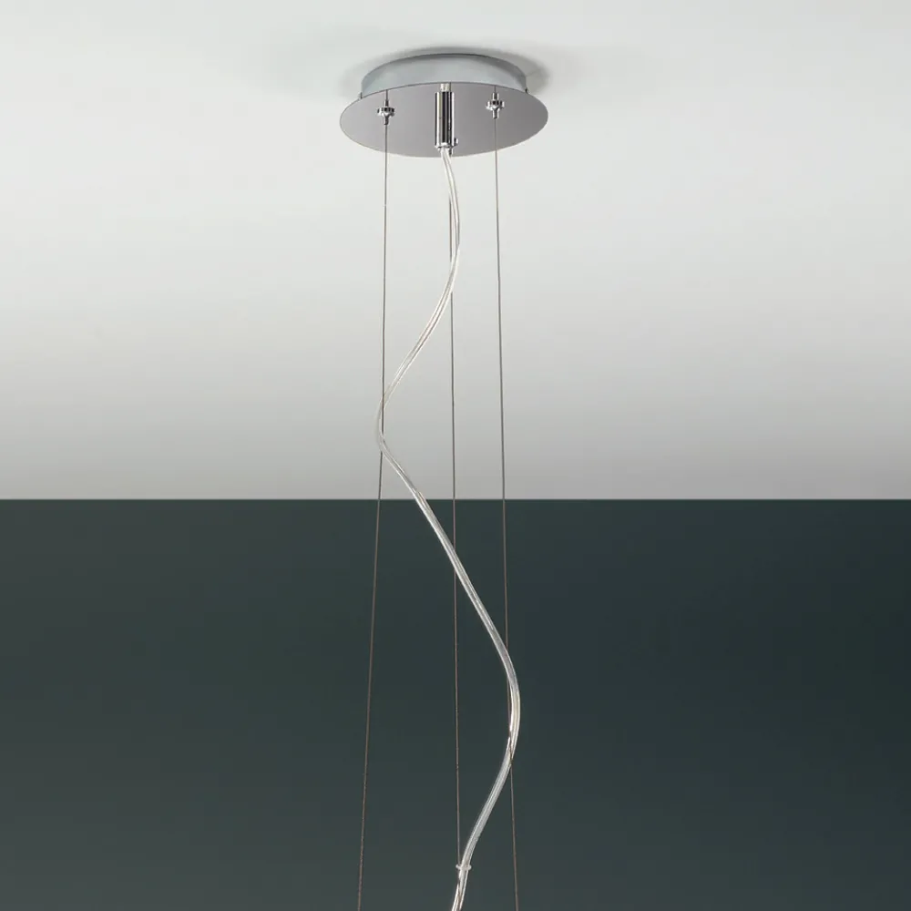 Viadurini Lighting Moderne Pendelleuchten-Pendelleuchte aus geblasenem weißem Glas und verchromtem Metall - Illumina