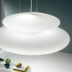 Viadurini Lighting Moderne Pendelleuchten-Pendelleuchte aus geblasenem weißem Glas und verchromtem Metall - Illumina