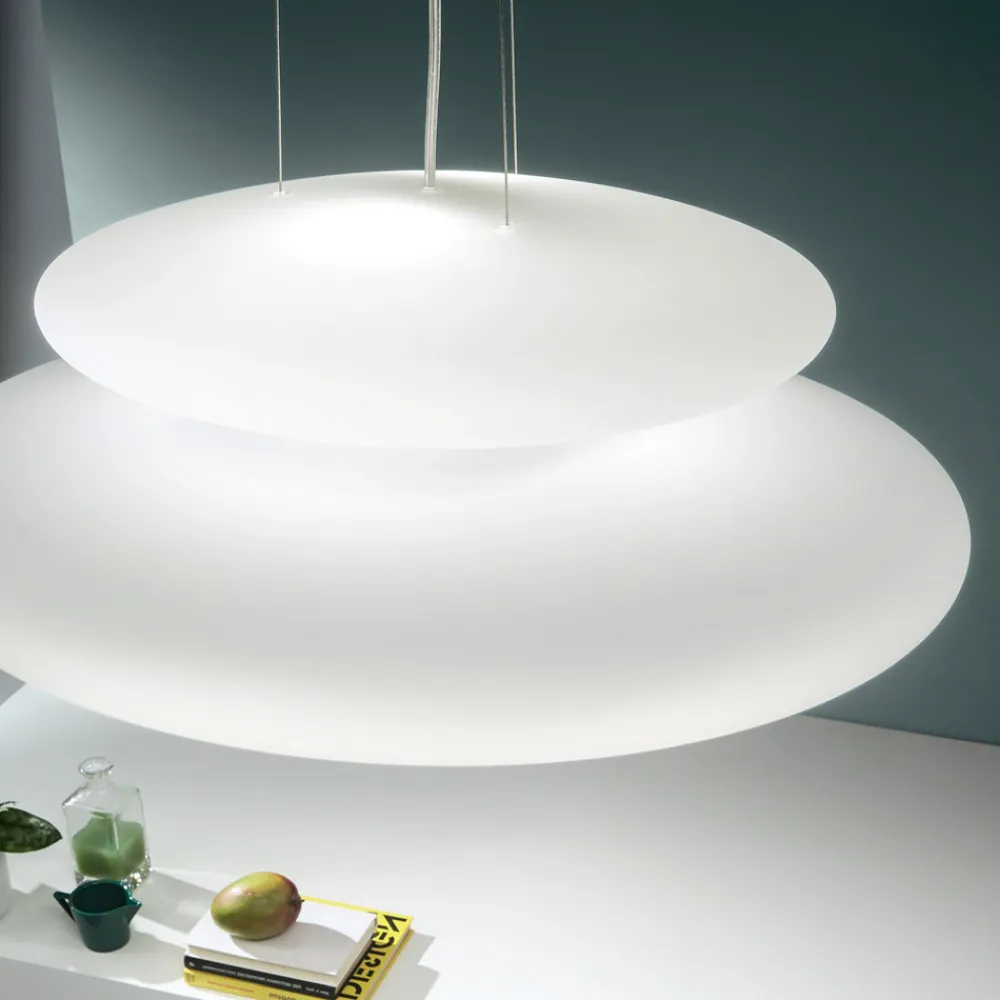 Viadurini Lighting Moderne Pendelleuchten-Pendelleuchte aus geblasenem weißem Glas und verchromtem Metall - Illumina