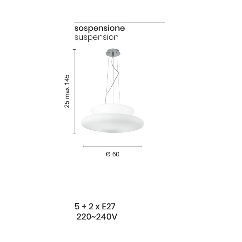 Viadurini Lighting Moderne Pendelleuchten-Pendelleuchte aus geblasenem weißem Glas und verchromtem Metall - Illumina