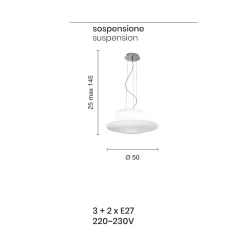Viadurini Lighting Moderne Pendelleuchten-Pendelleuchte aus geblasenem weißem Glas und verchromtem Metall - Illumina