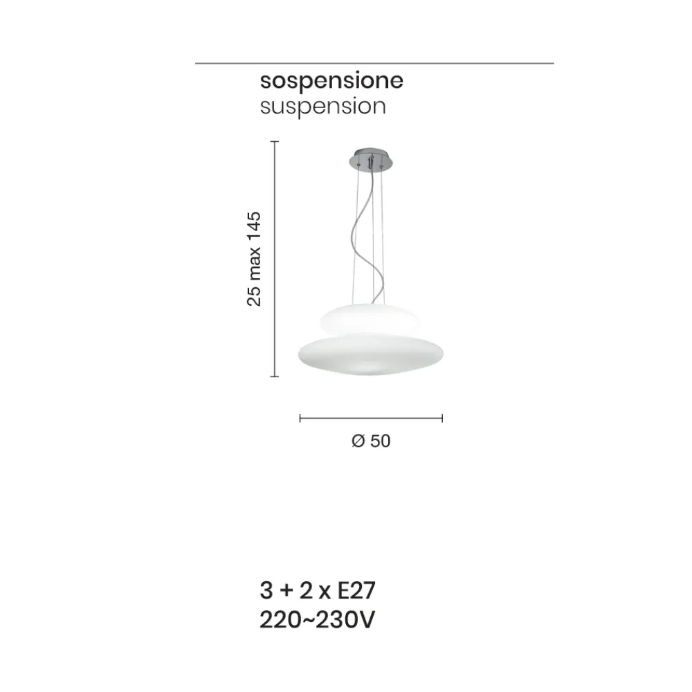 Viadurini Lighting Moderne Pendelleuchten-Pendelleuchte aus geblasenem weißem Glas und verchromtem Metall - Illumina