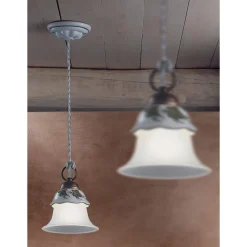 Ferroluce Pendelleuchten Vintage-Pendelleuchte aus Glas, Eisen und handbemalter Keramik - Ferrara