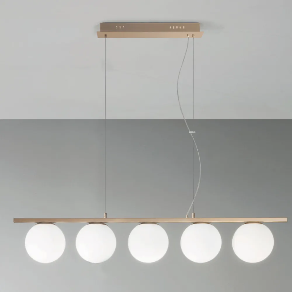 Viadurini Lighting Moderne Pendelleuchten-Pendelleuchte aus goldfarben lackiertem Metall und mundgeblasenem Glas - Birga