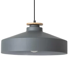 Viadurini Lighting Moderne Pendelleuchten-Pendelleuchte aus grauem Metall und Holz mit Nylonkabel - Marlena