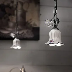 Ferroluce Pendelleuchten Vintage-Pendelleuchte aus Metall und handverzierter Keramik mit Rose - Pisa