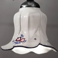 Ferroluce Pendelleuchten Vintage-Pendelleuchte aus Metall und handverzierter Keramik mit Rose - Pisa