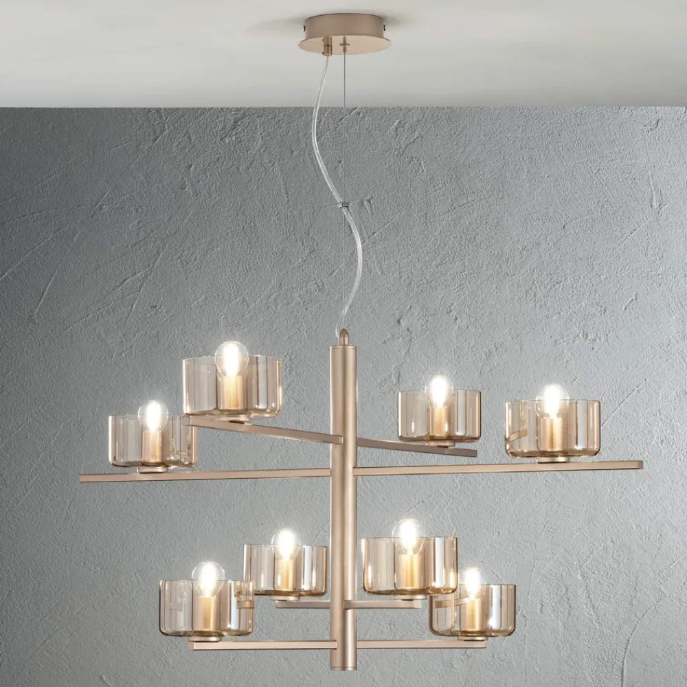 Viadurini Lighting Moderne Pendelleuchten-Pendelleuchte aus mundgeblasenem Glas mit Metallstruktur - Angelic