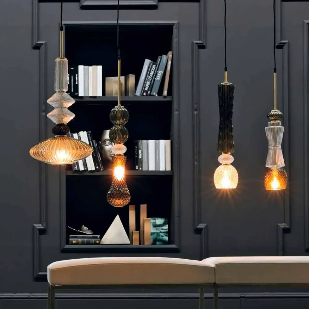 Viadurini Lighting Murano Lampen|Moderne Pendelleuchten-Pendelleuchte aus Muranoglas und Stoff, Made in Italy - Missi