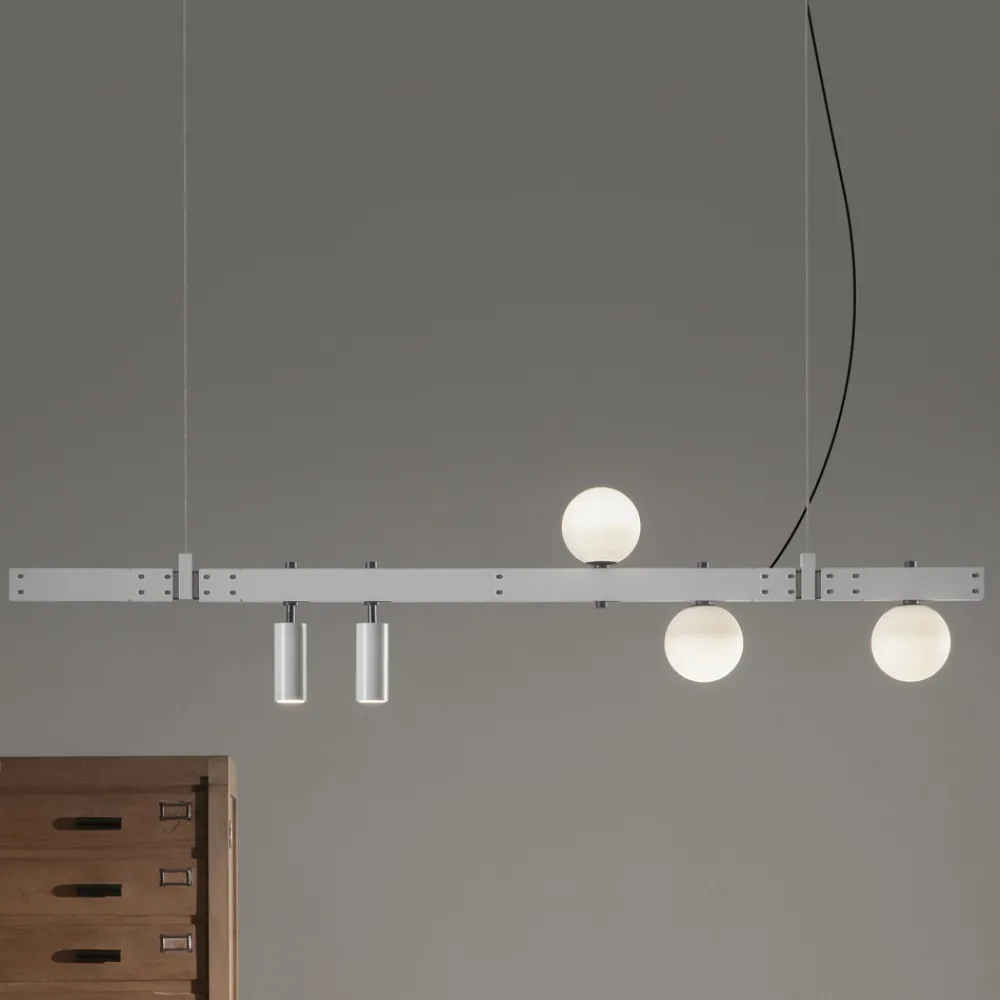 Viadurini Lighting Designer Pendelleuchten-Pendelleuchte Design Weißaluminium mit Glaskugeln und Strahlern - Exodus