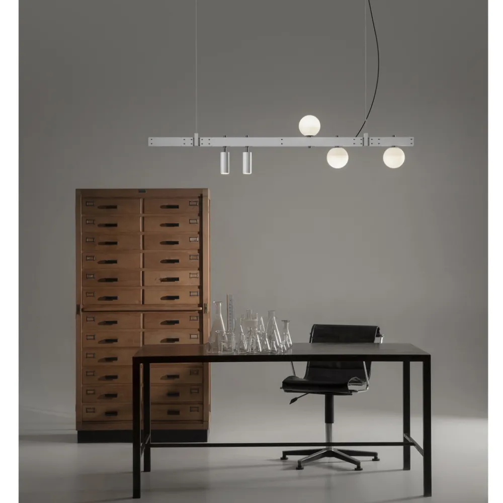 Viadurini Lighting Designer Pendelleuchten-Pendelleuchte Design Weißaluminium mit Glaskugeln und Strahlern - Exodus