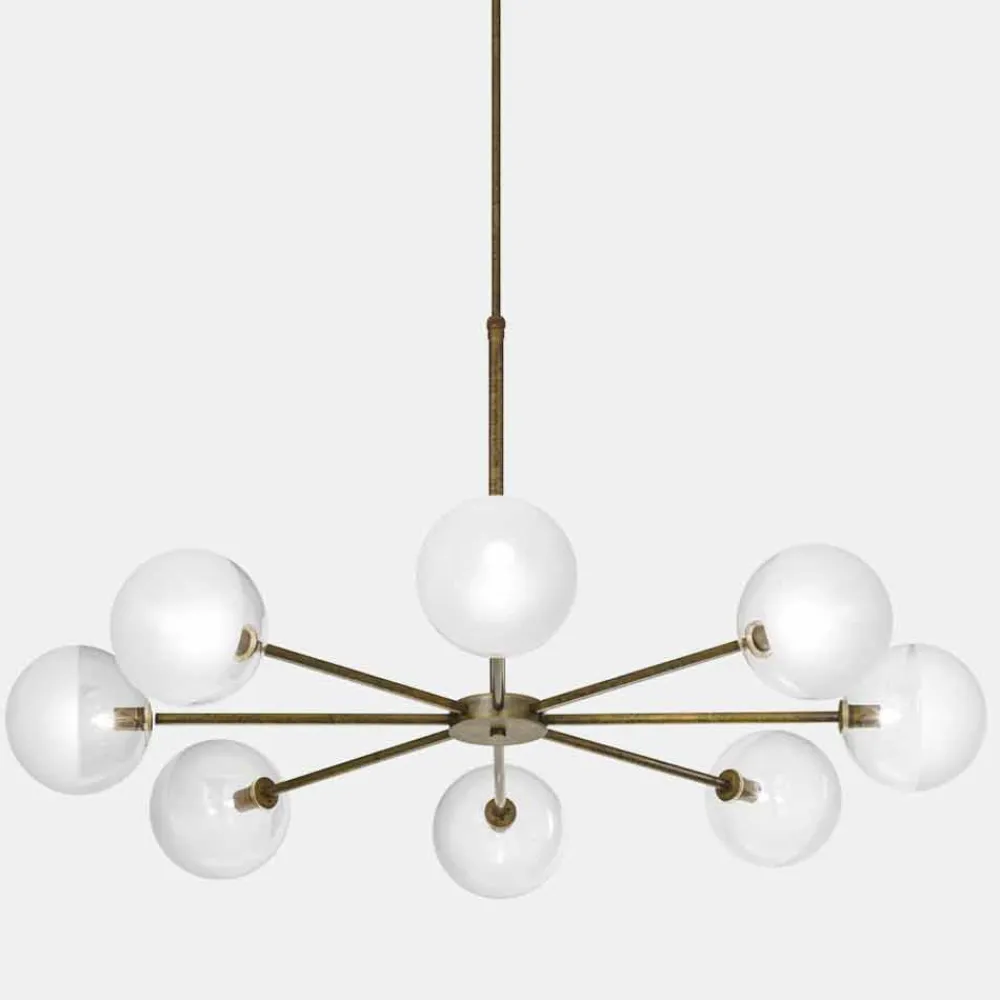 Il Fanale Designer Pendelleuchten-Pendelleuchte 8-flammig aus natürlichem Messing und Glas - Molecola von