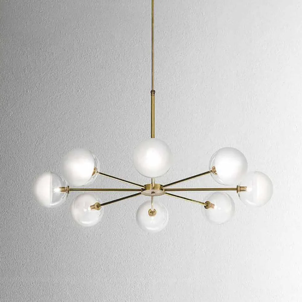 Il Fanale Designer Pendelleuchten-Pendelleuchte 8-flammig aus natürlichem Messing und Glas - Molecola von