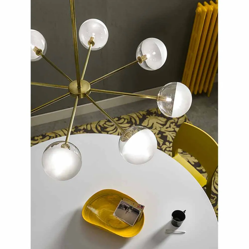 Il Fanale Designer Pendelleuchten-Pendelleuchte 8-flammig aus natürlichem Messing und Glas - Molecola von