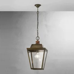 Il Fanale Pendelleuchten Vintage-Pendelleuchte im Industrie Stil aus Messing und Glas Quadro