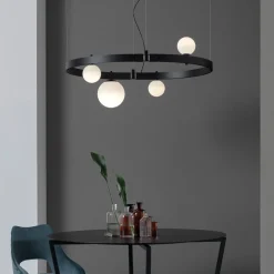 Viadurini Lighting Designer Pendelleuchten-Pendelleuchte im ovalen Design aus schwarzem Aluminium mit Kugeln und Strahlern - Exodus