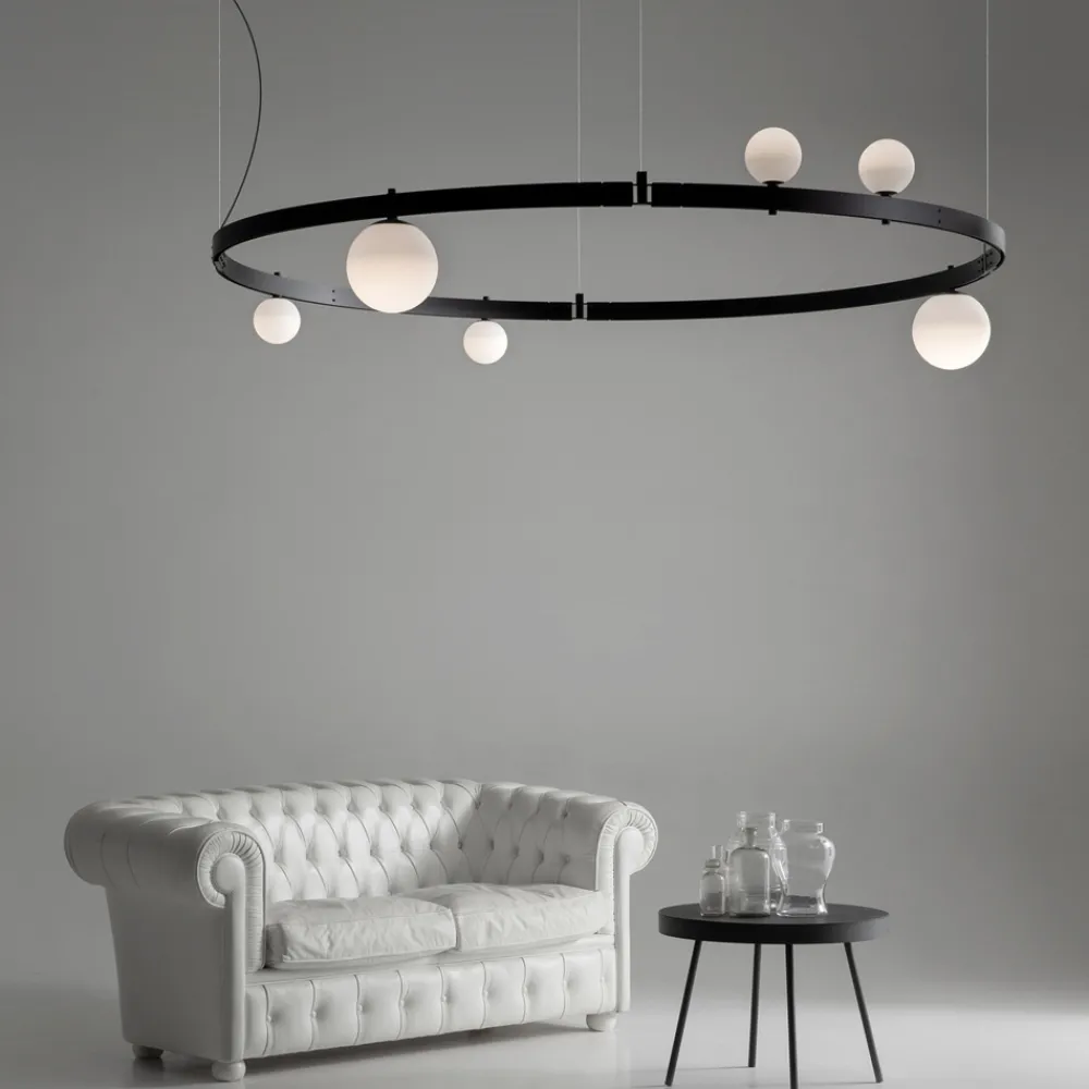Viadurini Lighting Designer Pendelleuchten-Pendelleuchte im runden Design aus schwarzem Aluminium mit Kugeln und Strahlern - Exodus