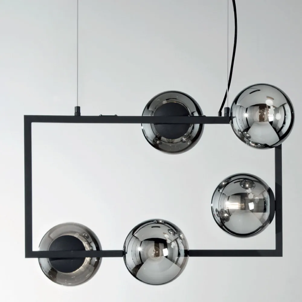 Viadurini Lighting Moderne Pendelleuchten-Pendelleuchte mit 5 Lichtern aus Metall und modernem mundgeblasenem Glas - Birga