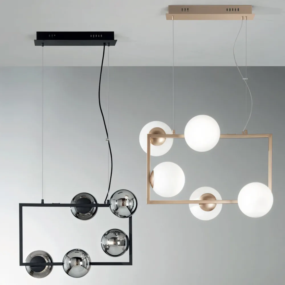 Viadurini Lighting Moderne Pendelleuchten-Pendelleuchte mit 5 Lichtern aus Metall und modernem mundgeblasenem Glas - Birga