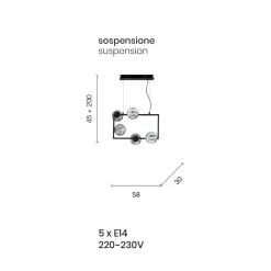 Viadurini Lighting Moderne Pendelleuchten-Pendelleuchte mit 5 Lichtern aus Metall und modernem mundgeblasenem Glas - Birga