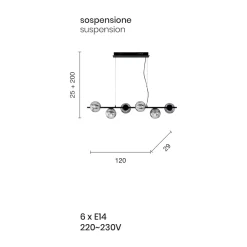 Viadurini Lighting Moderne Pendelleuchten-Pendelleuchte mit 6 Lichtern aus Metall und modernem mundgeblasenem Glas - Birga