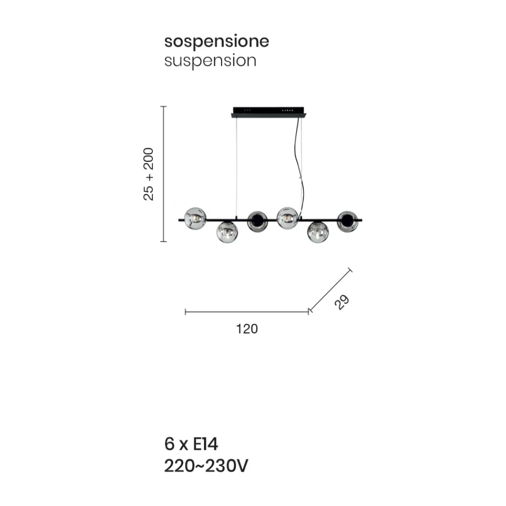 Viadurini Lighting Moderne Pendelleuchten-Pendelleuchte mit 6 Lichtern aus Metall und modernem mundgeblasenem Glas - Birga