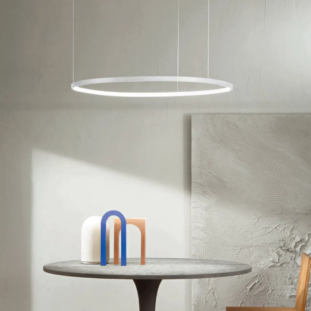 Viadurini Lighting Moderne Pendelleuchten-Pendelleuchte mit horizontaler runder LED-Leuchte aus Metall – Maulbeere