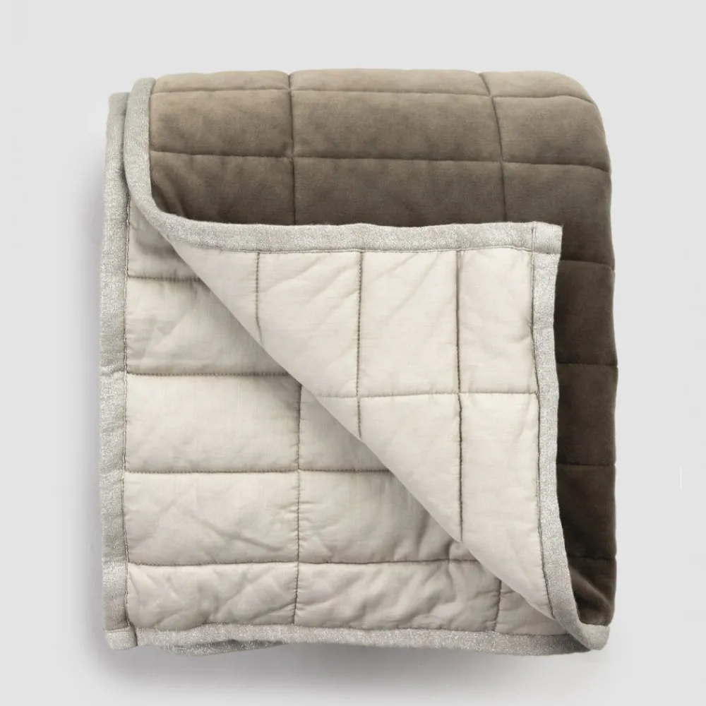 Viadurini Textile Plaid-Plaid aus Baumwollsatin und Chenille mit Lurex-, Kreide- oder Retro-Bordüre - Taupe