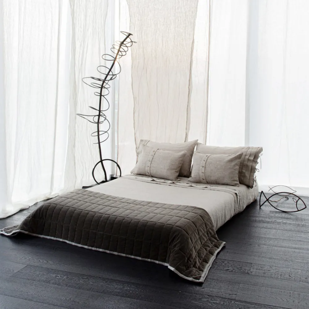 Viadurini Textile Plaid-Plaid aus Baumwollsatin und Chenille mit Lurex-, Kreide- oder Retro-Bordüre - Taupe