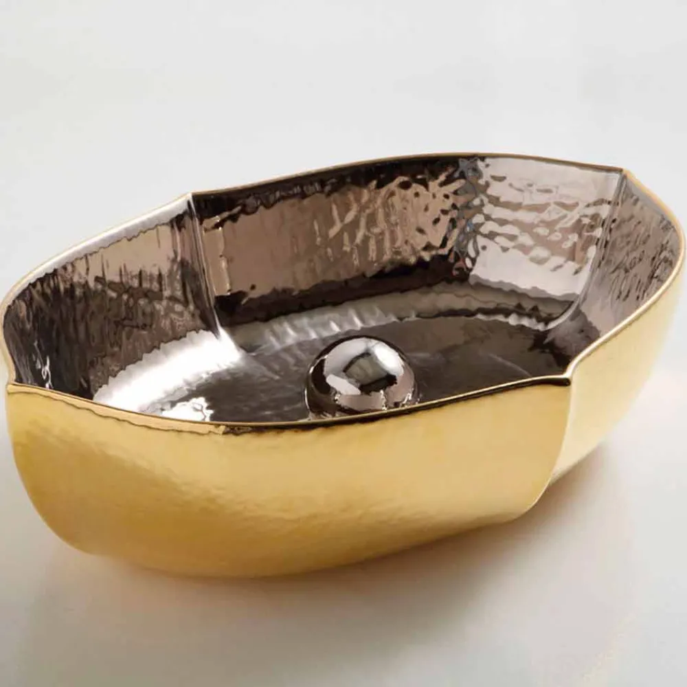 Viadurini Bathroom Farbige Waschbecken-Platin-/goldfarbenes Aufsatzwaschbecken aus Keramik Design Oscar Italy