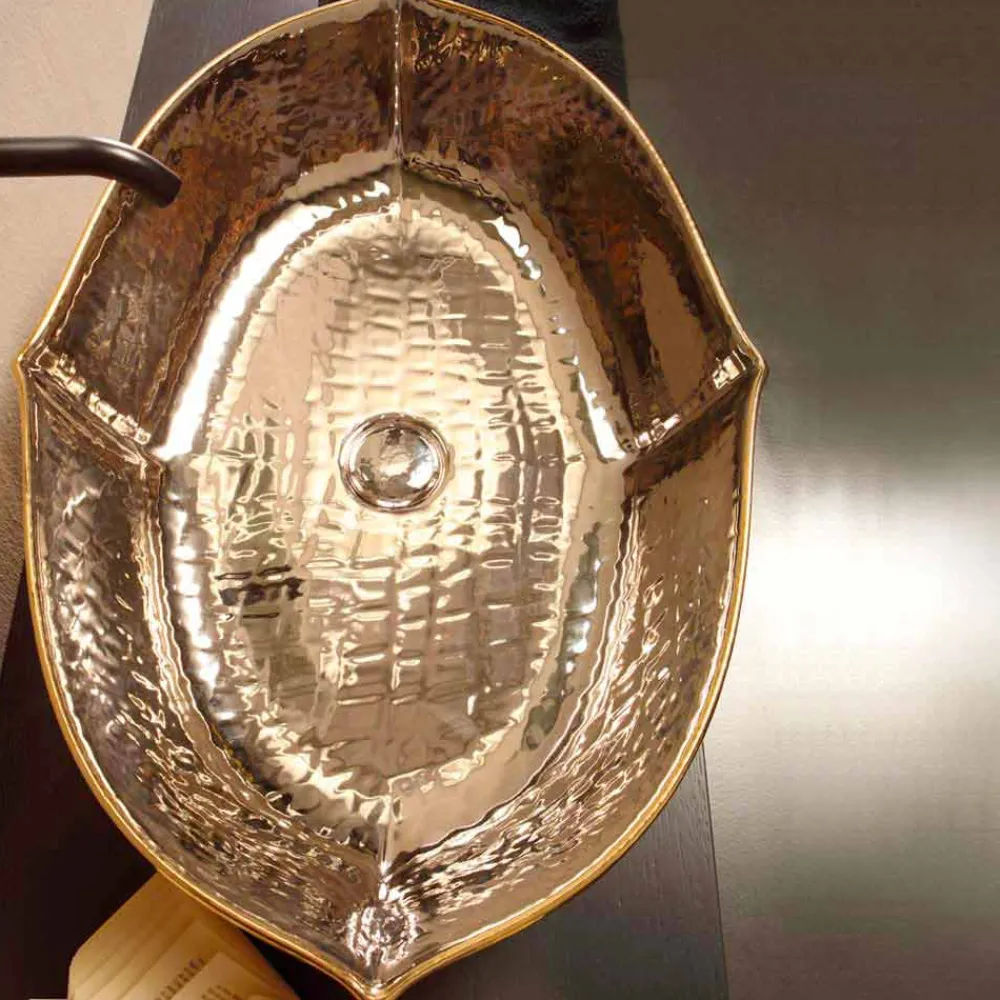 Viadurini Bathroom Farbige Waschbecken-Platin-/goldfarbenes Aufsatzwaschbecken aus Keramik Design Oscar Italy