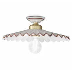 Ferroluce Vintage Deckenleuchten-Plissee-Glänzende Keramik-Deckenlampe und handbemalter Rand - Laquila