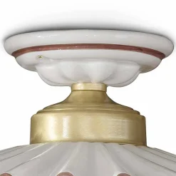 Ferroluce Vintage Deckenleuchten-Plissee-Glänzende Keramik-Deckenlampe und handbemalter Rand - Laquila