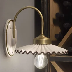 Ferroluce Vintage Wandleuchten-Plissierte, glänzende Keramikapplikation und handbemalte Kante – Laquila