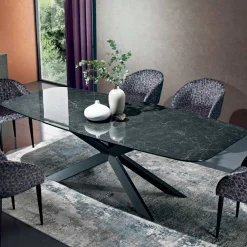 Viadurini Living Esstische-Polierter griechischer Tisch aus schwarzer Keramik, hergestellt in Italien – Grotta