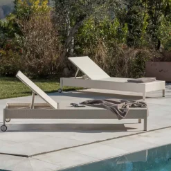 Viadurini in the Garden Sonnenliegen-Poly Rattan Gartenliege mit Rädern – Sonnenbaden