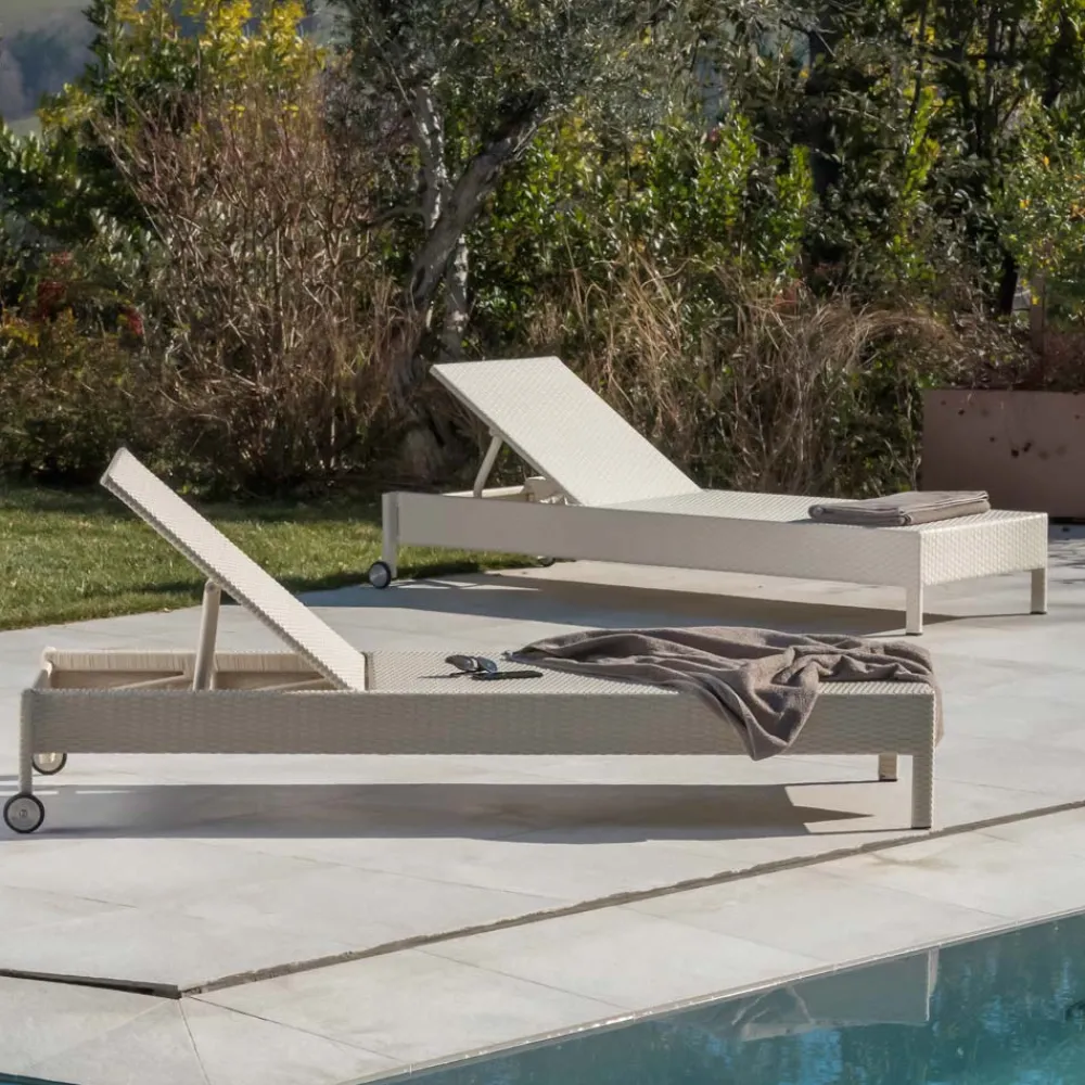 Viadurini in the Garden Sonnenliegen-Poly Rattan Gartenliege mit Rädern – Sonnenbaden