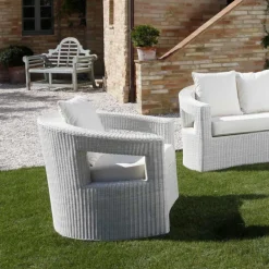 Viadurini in the Garden Garten Lounge Set-Polyrattan-Loungeset für den Außenbereich der Marke REHAU mit weißen Kissen – Charmix
