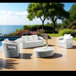 Viadurini in the Garden Garten Lounge Set-Polyrattan-Loungeset für den Außenbereich der Marke REHAU mit weißen Kissen – Charmix