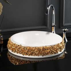 Viadurini Bathroom Keramikwaschbecken-Porzellanwaschbecken mit handapplizierten Blütenblättern, hergestellt in Italien – Amarone