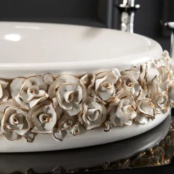 Viadurini Bathroom Keramikwaschbecken-Porzellanwaschbecken mit handapplizierten Blütenblättern, hergestellt in Italien – Amarone