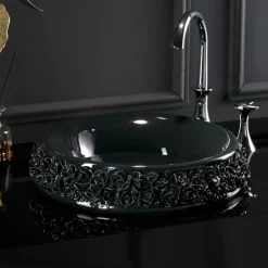 Viadurini Bathroom Keramikwaschbecken-Porzellanwaschbecken mit handapplizierten Blütenblättern, hergestellt in Italien – Amarone