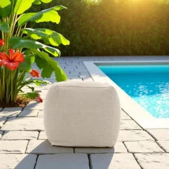 Viadurini in the Garden Gartenideen-Pouf für den Garten aus Outdoor-Stoff in der Farbe Melange Beige - Maestrale