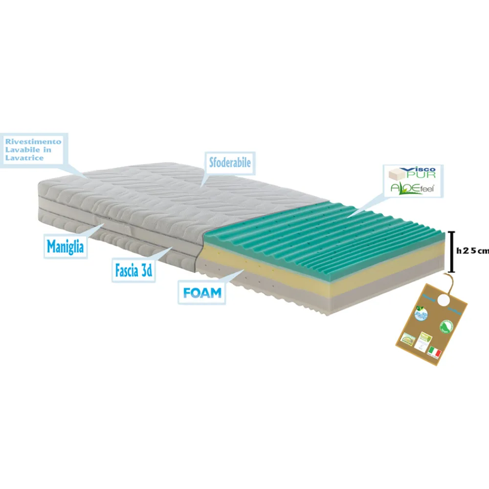 Viadurini Night Design Queen Size Matratze-Quadratische und halbe Matratze mit Taschenfedern und Bio Up Memory - Biomemory